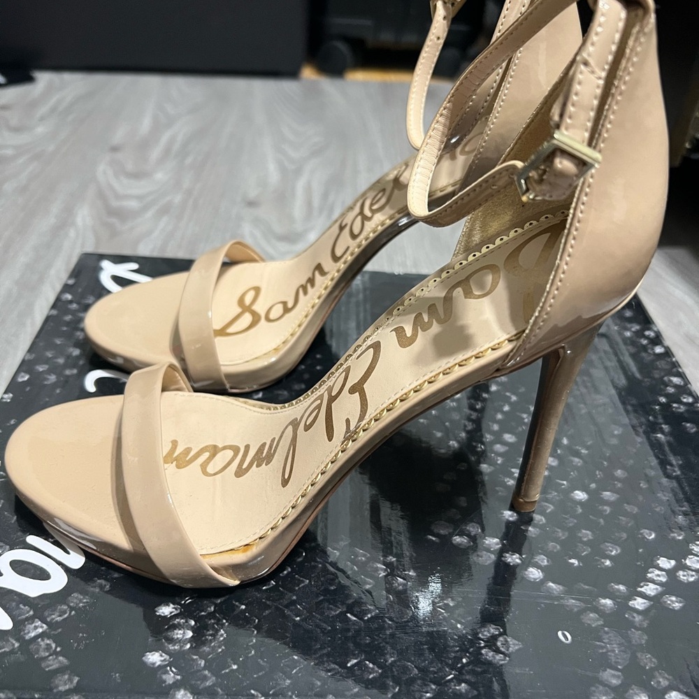 Sam Edelman Ariella Nude Patent Ankle Strap Heels Women’s Size 7